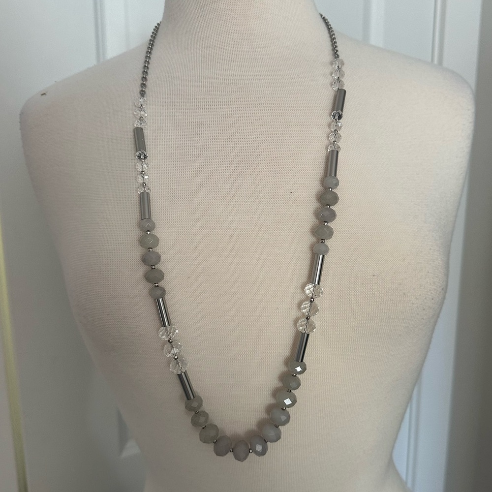 LOFT Silver and gray Beaded Necklace gorgeous, high quality! Nice weight!
